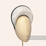 Petershams Millinery Supplies white sinamay halo crown fascinator hat base with black bias edge