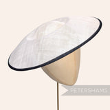 Petershams Millinery Supplies Charlotte extra large white sinamay saucer fascinator hat base with black edge trim