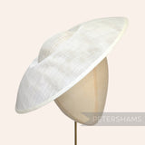 Petershams Millinery Supplies Charlotte white sinamay saucer fascinator hat base with a dipped center and domed crown