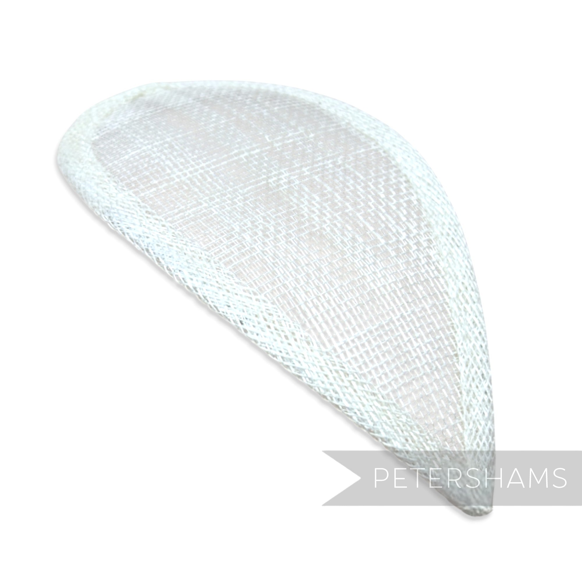 Petershams Millinery Supplies white teardrop shaped sinamay hat base for fascinator making