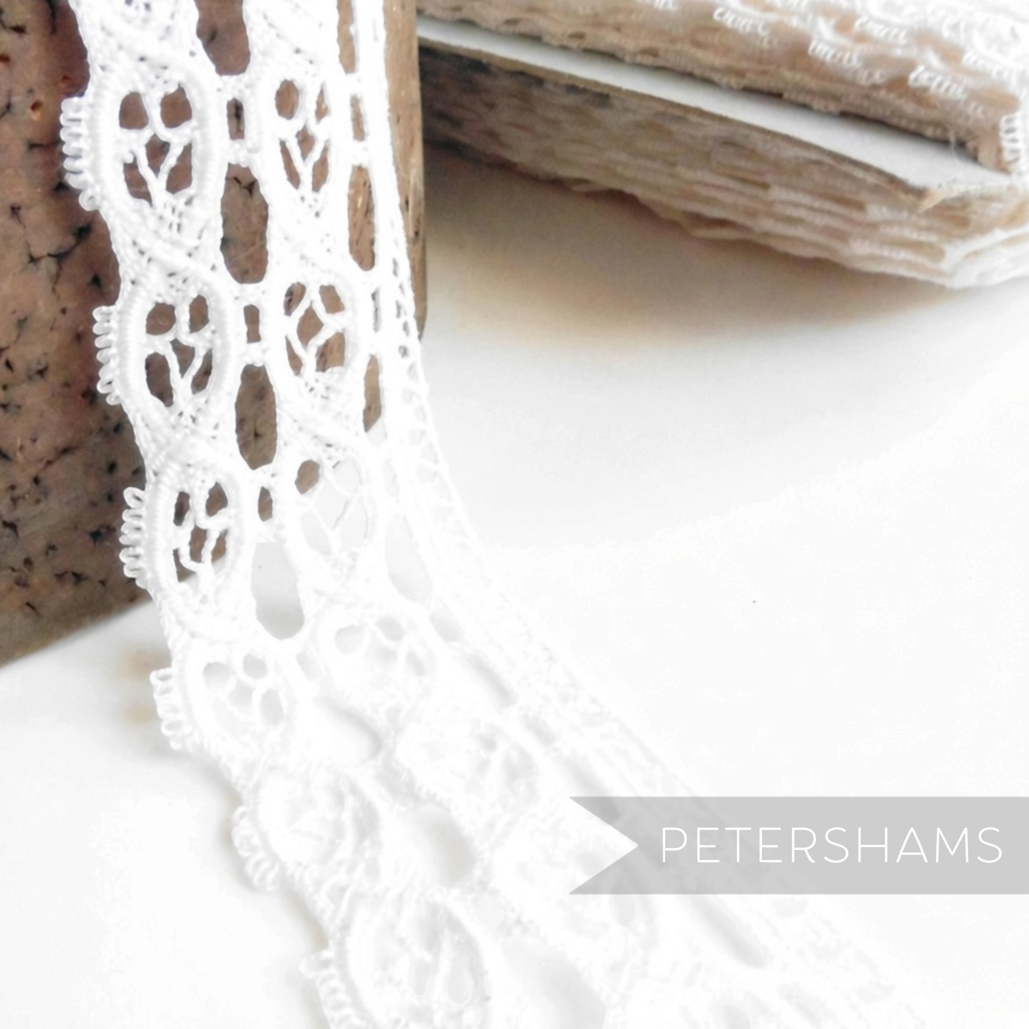 Petershams Millinery Supplies 25mm white vintage 1950s double row fine lace trim with delicate floral pattern