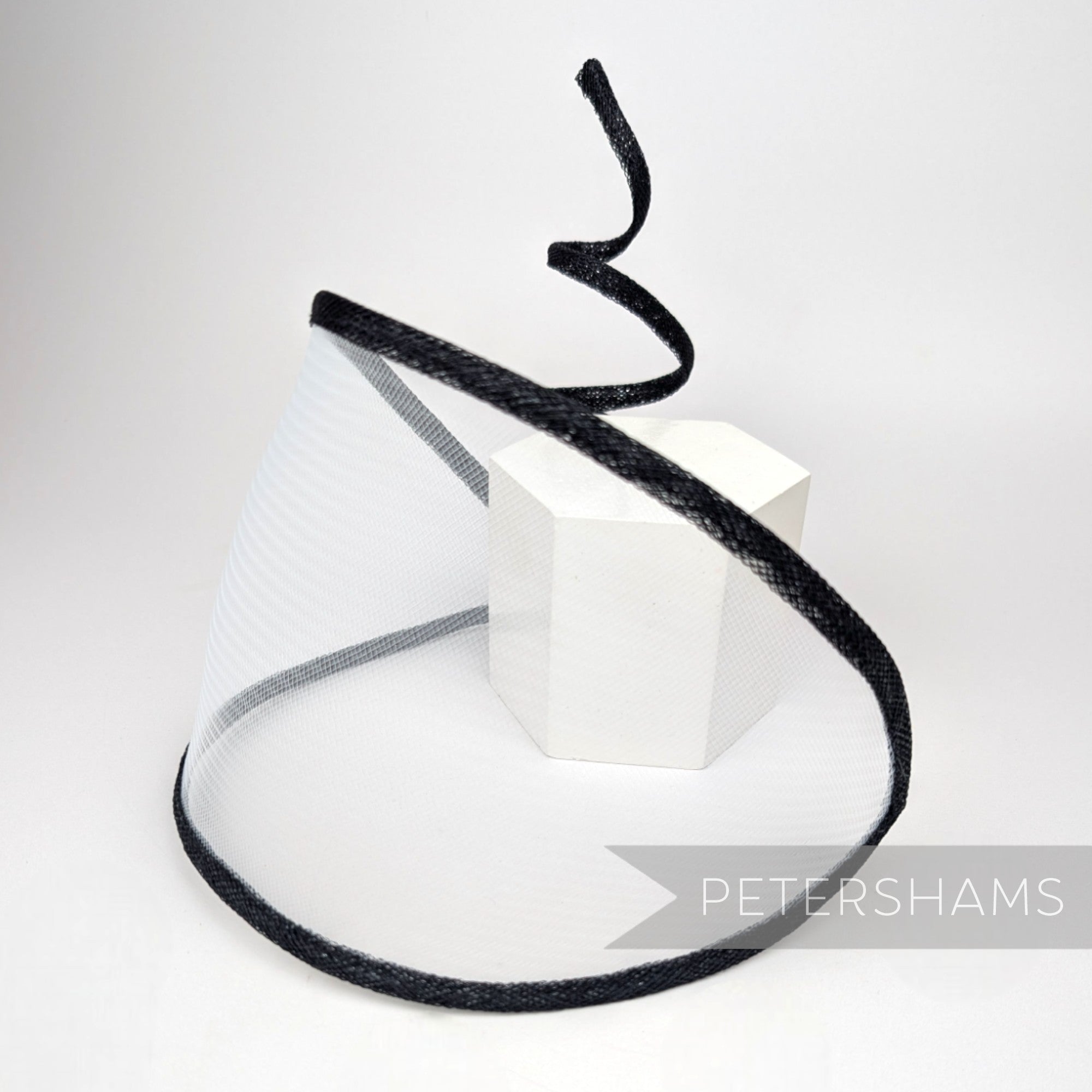 Petershams Millinery Supplies Astra wired crinoline and sinamay visor fascinator in white with black trim