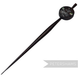 Petershams Millinery Supplies vintage wooden hair pin with a circular mother-of-pearl floral inlay motif