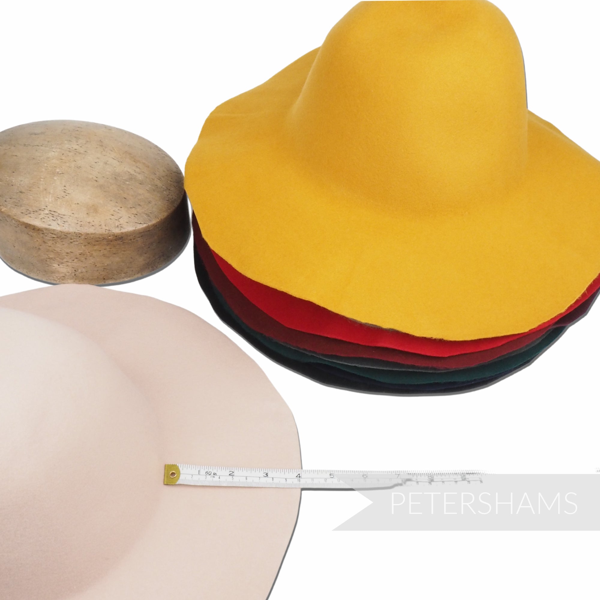 Petershams Millinery Supplies wool felt capeline hat bodies in various colors
