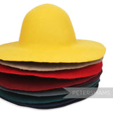 Petershams Millinery Supplies wool felt capeline hat bodies in a vibrant stack of assorted colours for hat making.