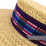 Petershams Millinery Supplies 5cm wide woven wool hat band with metallic lurex threads on a straw fedora
