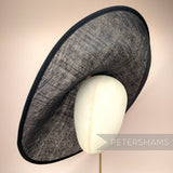 Petershams Millinery Supplies extra large black sloped sinamay hat base with petersham ribbon edge