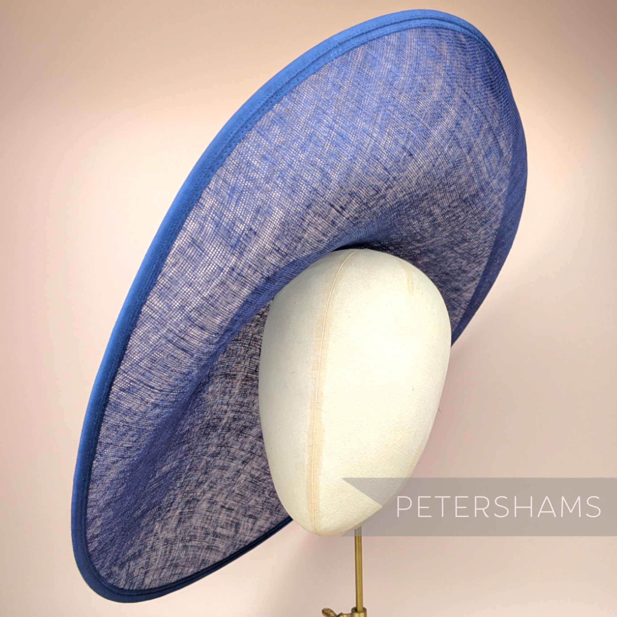 Petershams Millinery Supplies extra large deep royal blue sloped sinamay hat base with petersham ribbon edging