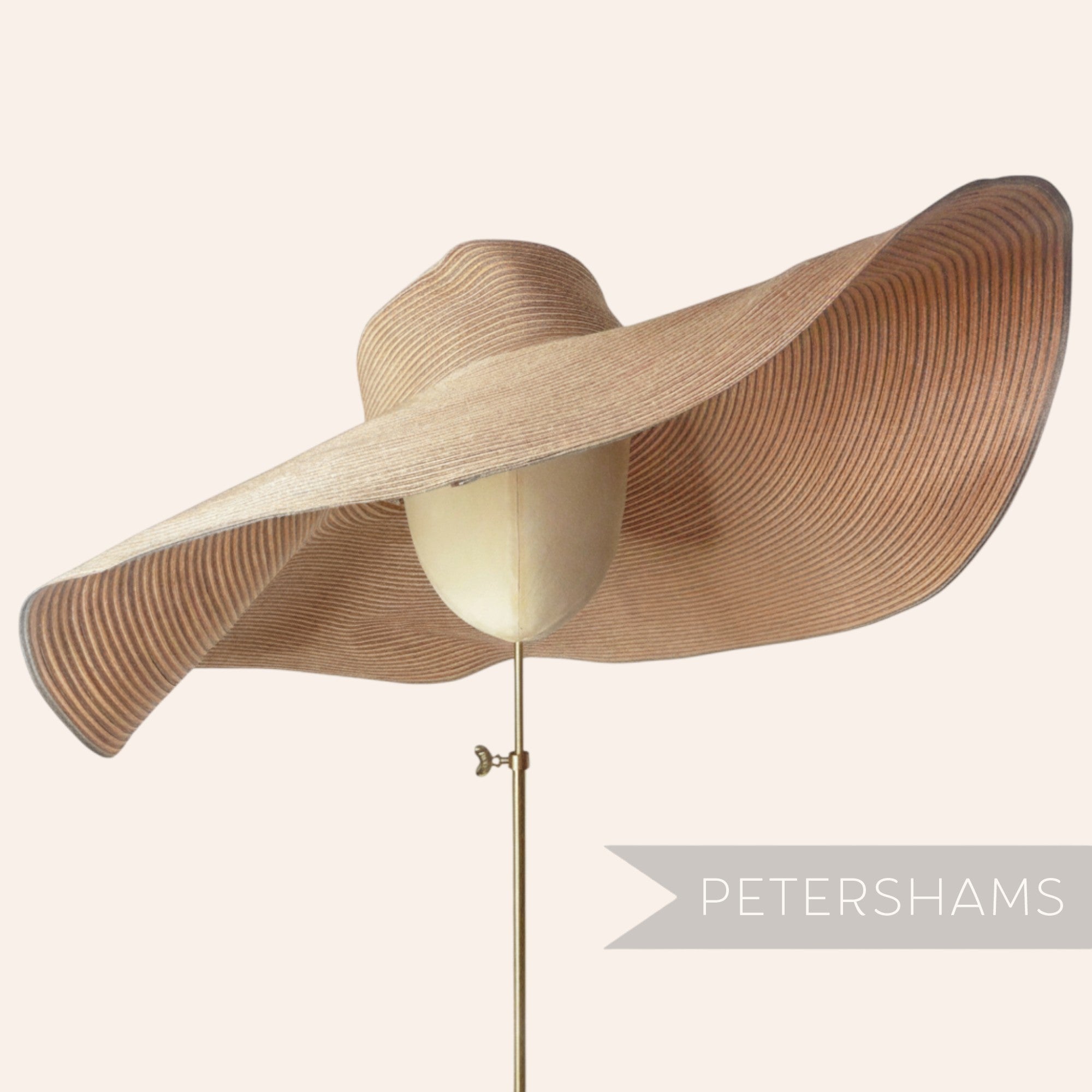 Petershams Millinery Supplies oversized mink and peach two-tone striped polybraid capeline hat body