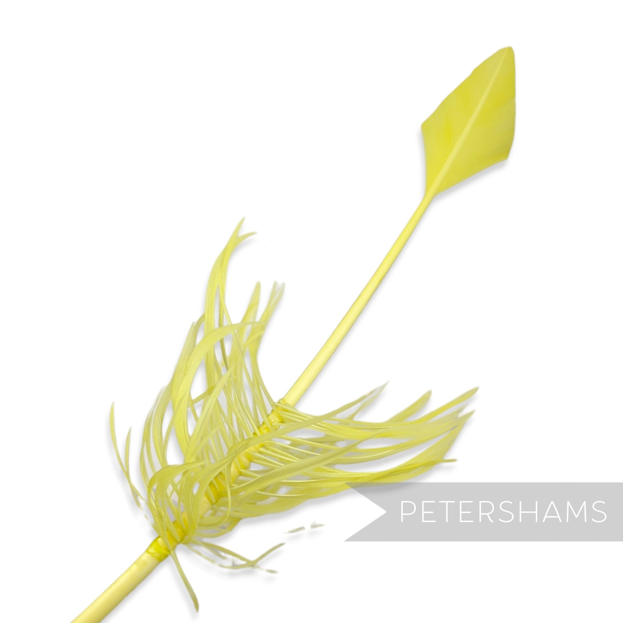 Petershams Millinery Supplies lemon lime turkey quill feather cut into an arrowhead shape with decorative barbed accents