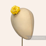 Petershams Millinery Supplies Mikari vintage yellow dahlia fabric flower on a millinery head block