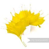 Petershams Millinery Supplies large yellow spiky goose feather hat mount on a wired stem for headpiece design.
