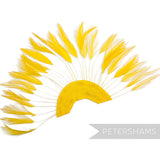 Petershams Millinery Supplies yellow stripped hackle feather fan on a cotton base for hat and fascinator trimming