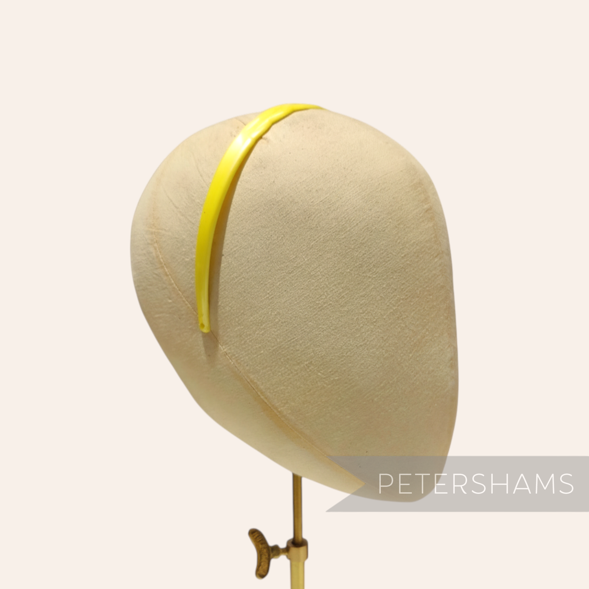 Petershams Millinery Supplies yellow plastic headband with scallop edge, 1960s vintage.