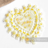 Petershams Millinery Supplies yellow sequin and beaded lace heart motif for hat decoration