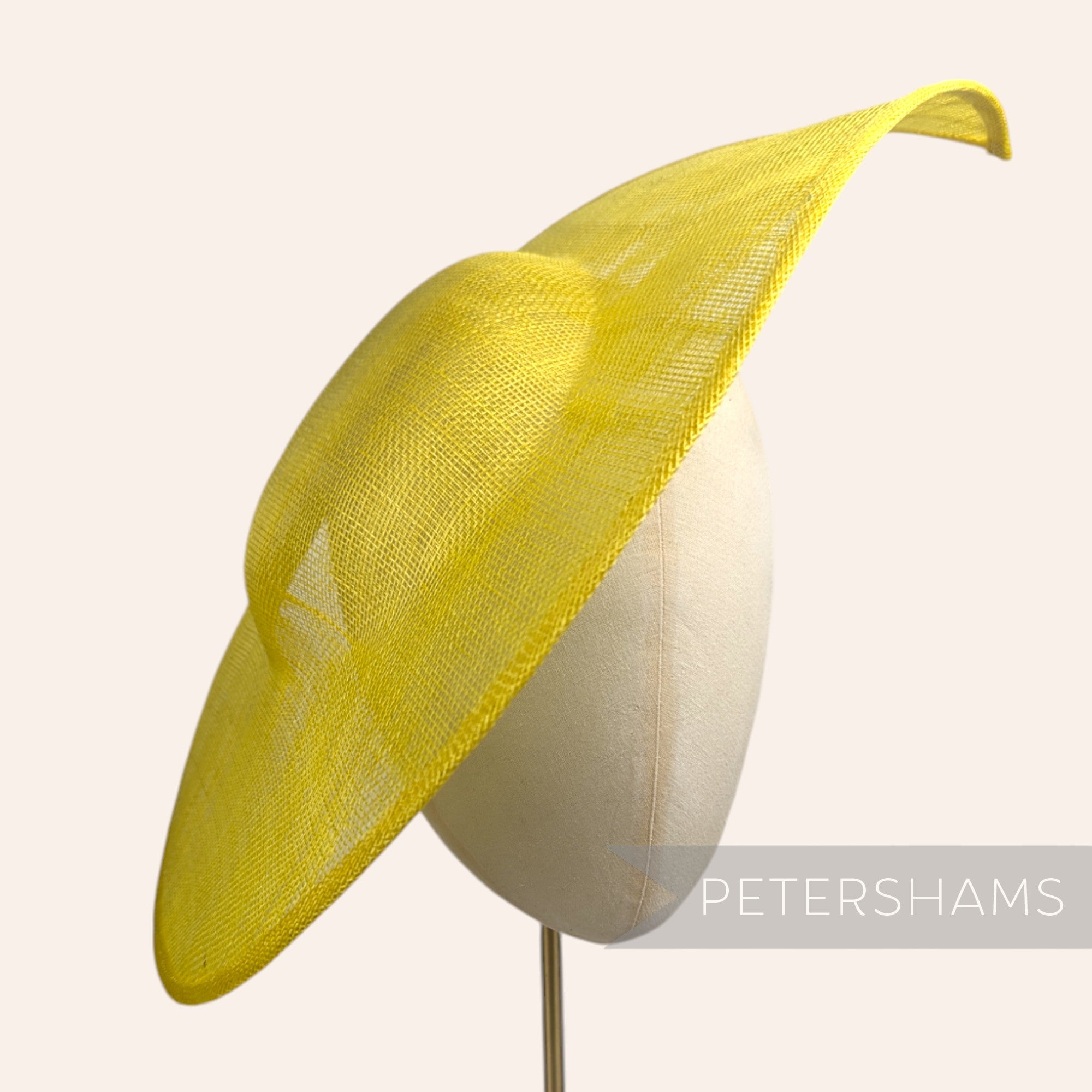 Petershams Millinery Supplies extra large yellow sinamay fascinator hat base with a pointed tip