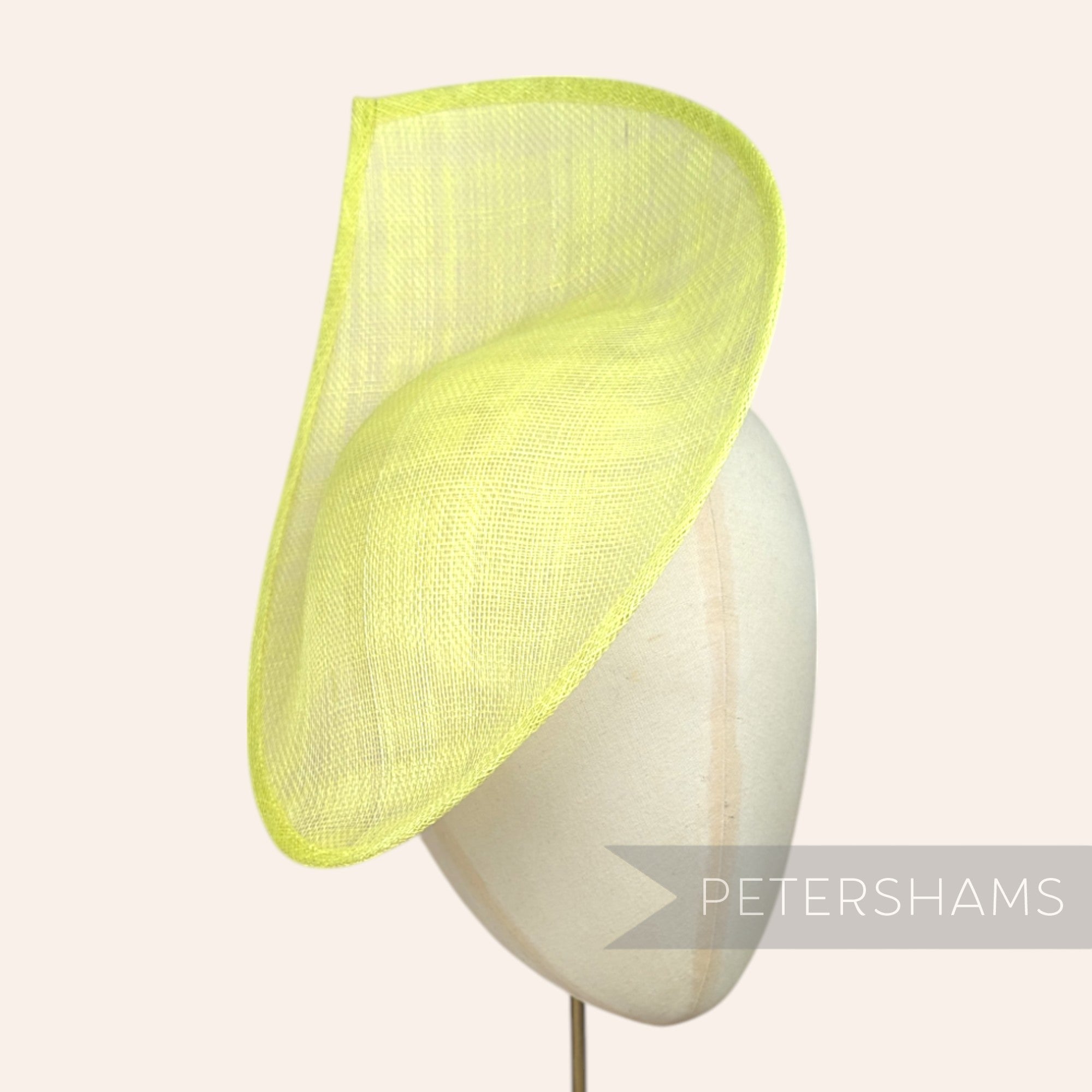 Petershams Millinery Supplies Diana lemon lime green sinamay fascinator hat base with a pointed scallop edge