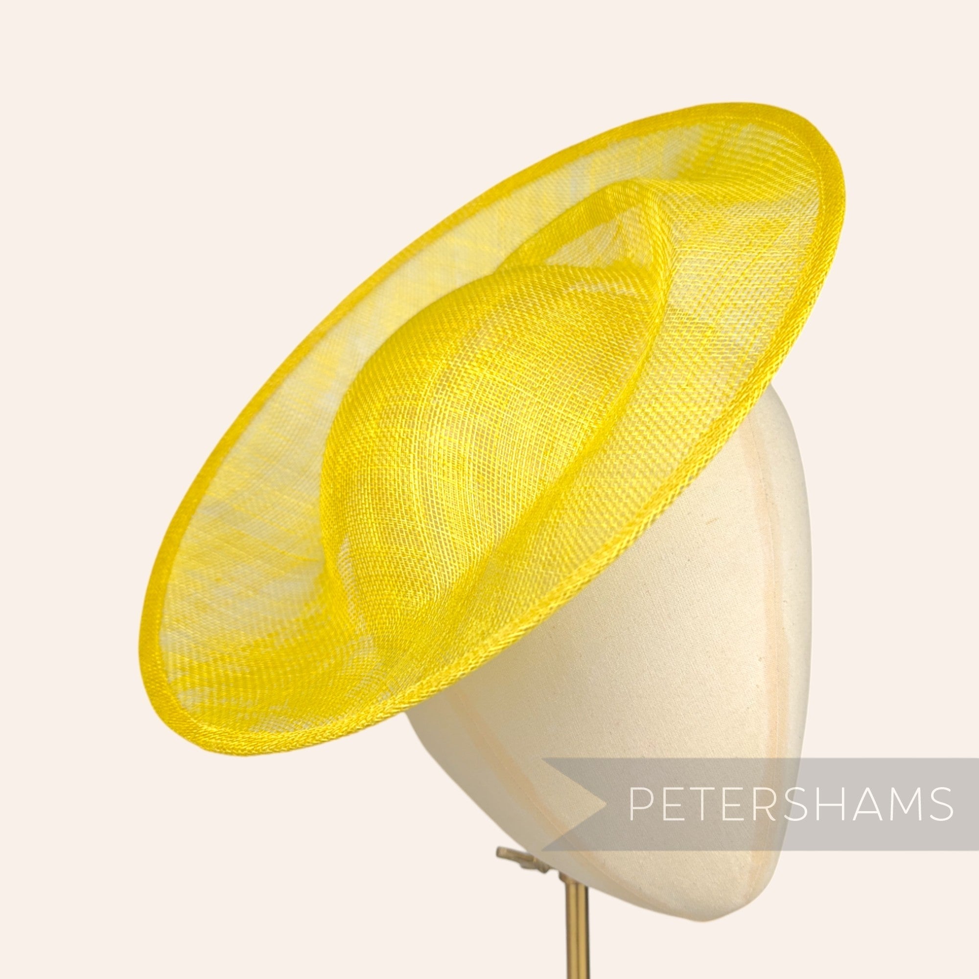 Petershams Millinery Supplies yellow sinamay fascinator hat base with orbital pleat detail