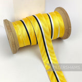 Petershams Millinery Supplies vintage 20mm yellow striped moire grosgrain ribbon on a wooden spool