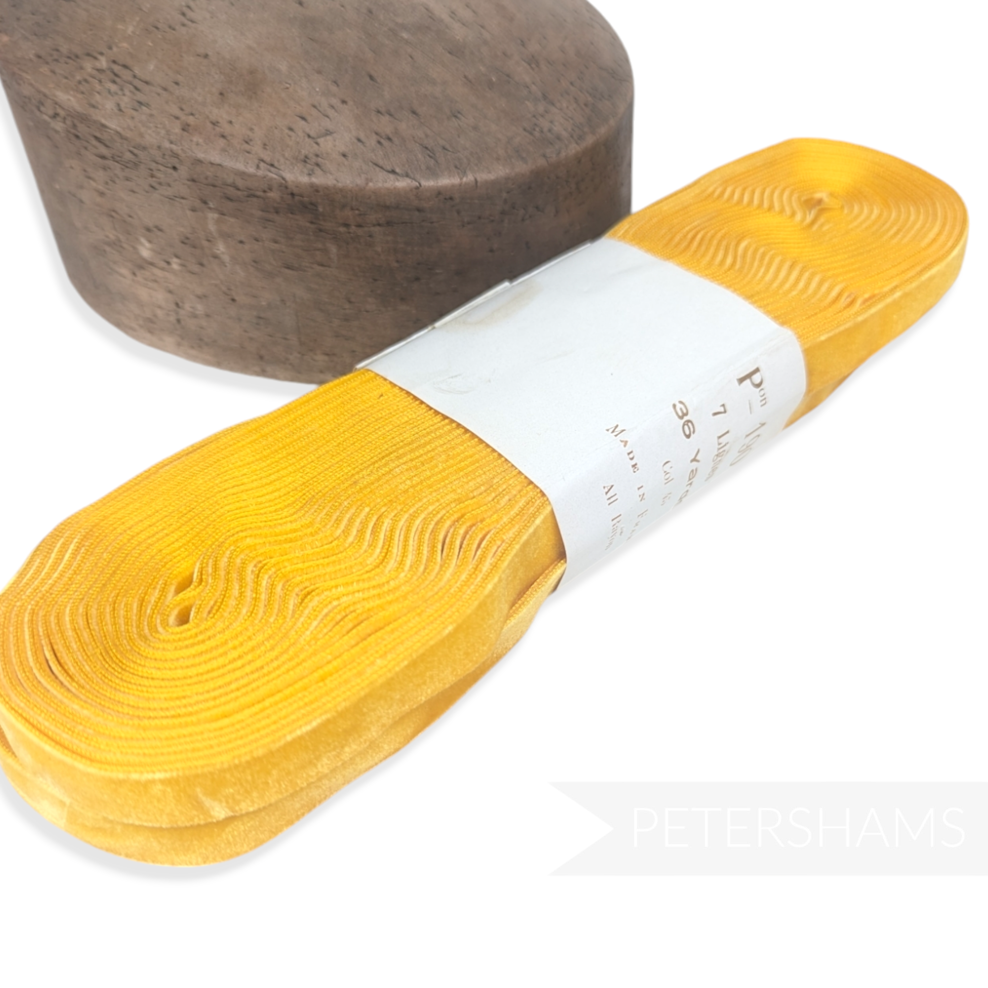 Petershams Millinery Supplies vintage 16mm yellow rayon velvet ribbon roll for millinery and craft projects