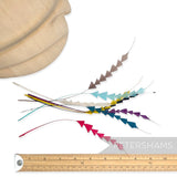Petershams Millinery Supplies zig zag coque feathers in assorted vibrant colours for hat making and millinery crafts.