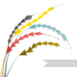 Petershams Millinery Supplies zig zag coque feathers in assorted vibrant colours for hat making and millinery crafts.
