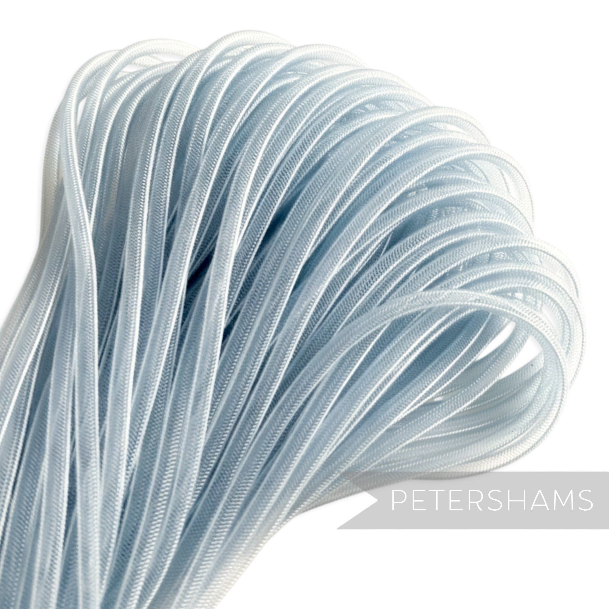 Petershams Millinery Supplies 4mm clear tube crinoline, ideal for hat making and trims. Slightly sheer with a gathered thread.