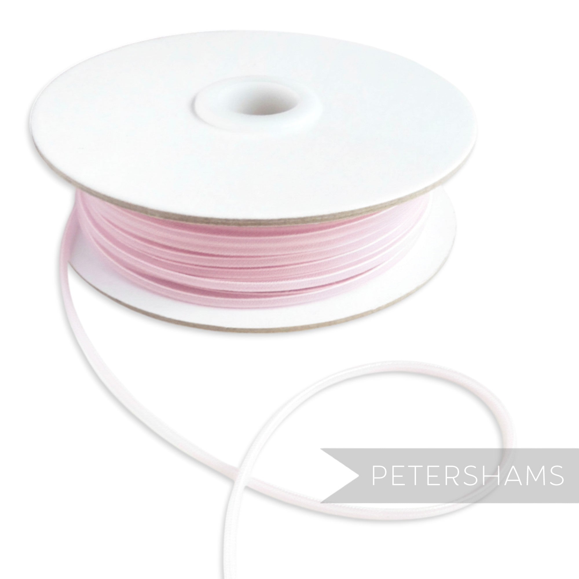 Petershams Millinery Supplies light pink 2.5mm tubular crinoline ribbon with central thread for gathering.
