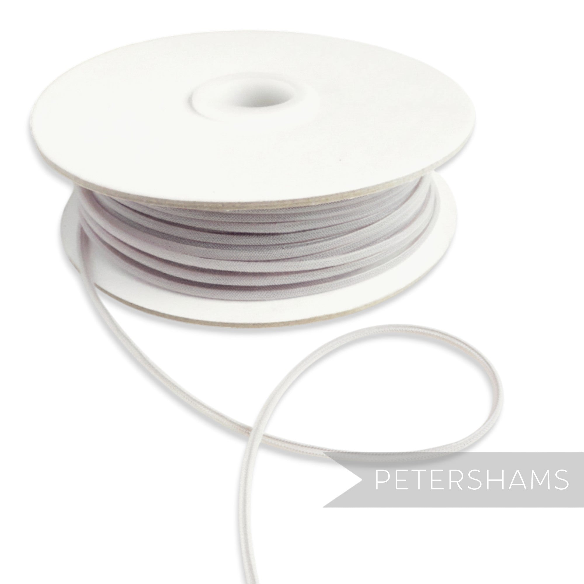 Petershams Millinery Supplies light grey 2.5mm tubular crinoline trim with a central thread for gathering.