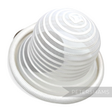 Petershams Millinery Supplies white crinoline and poly-braid hat base with rolled edge brim and rounded crown.