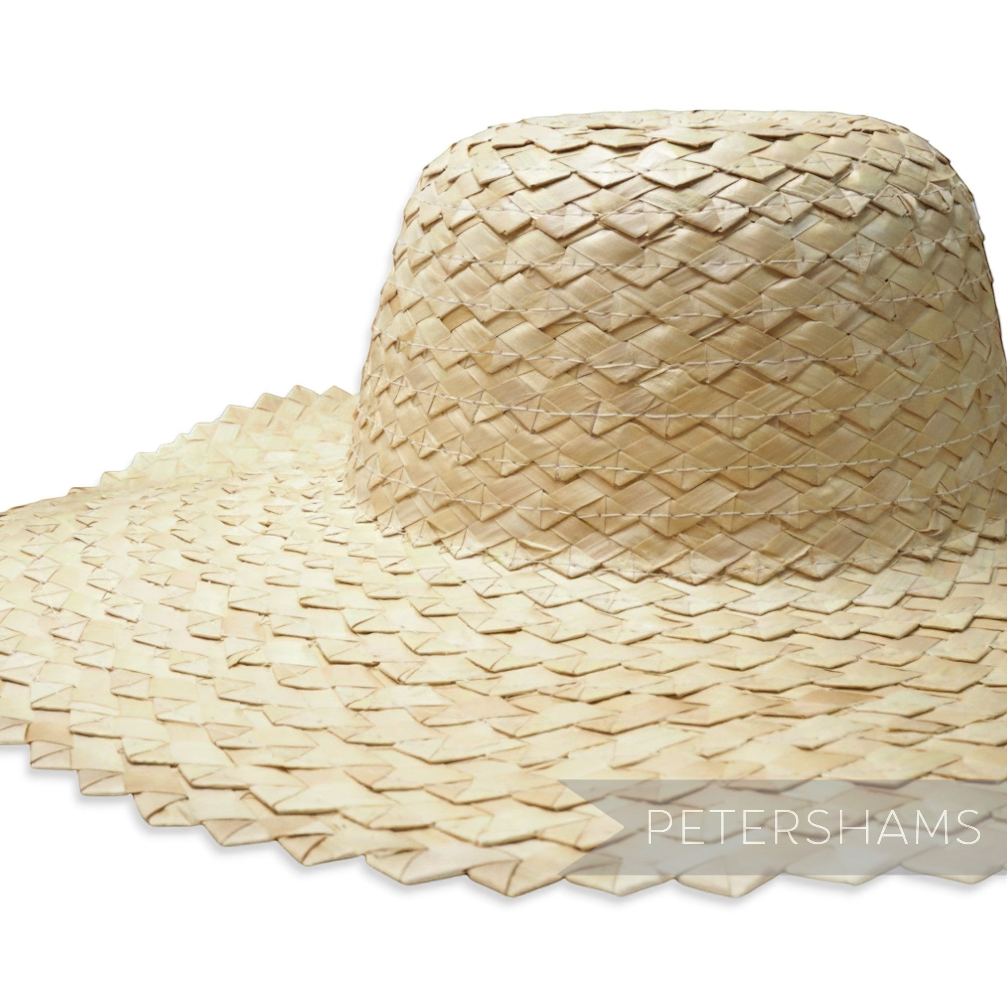 Petershams natural straw capeline hat body with a zig-zag weave and wide brim. Vintage style.