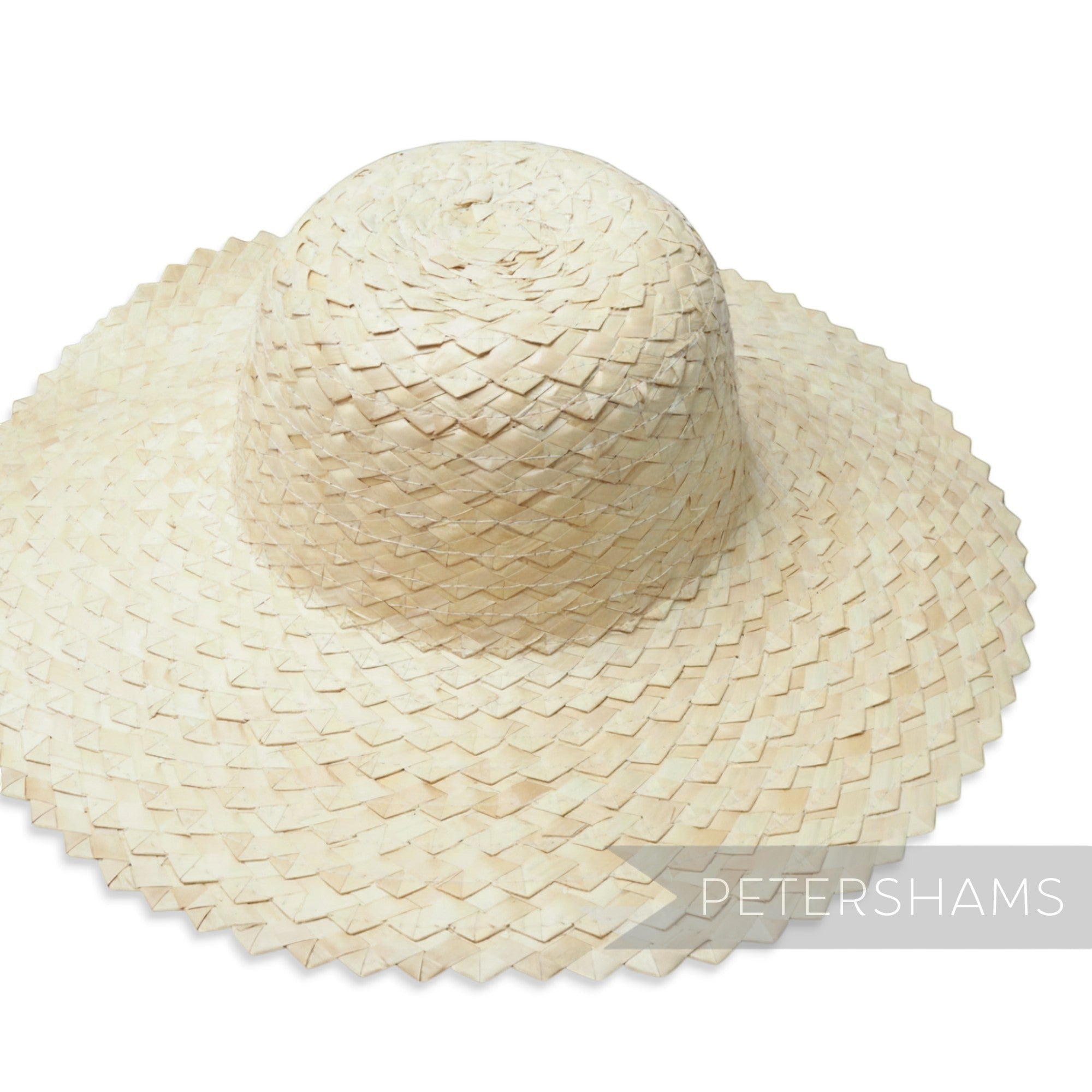 Petershams natural straw capeline hat body with a zig-zag weave and wide brim. Vintage style.