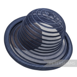 Petershams navy blue vintage crinoline and poly-braid hat base with rolled brim. Classic rounded crown.