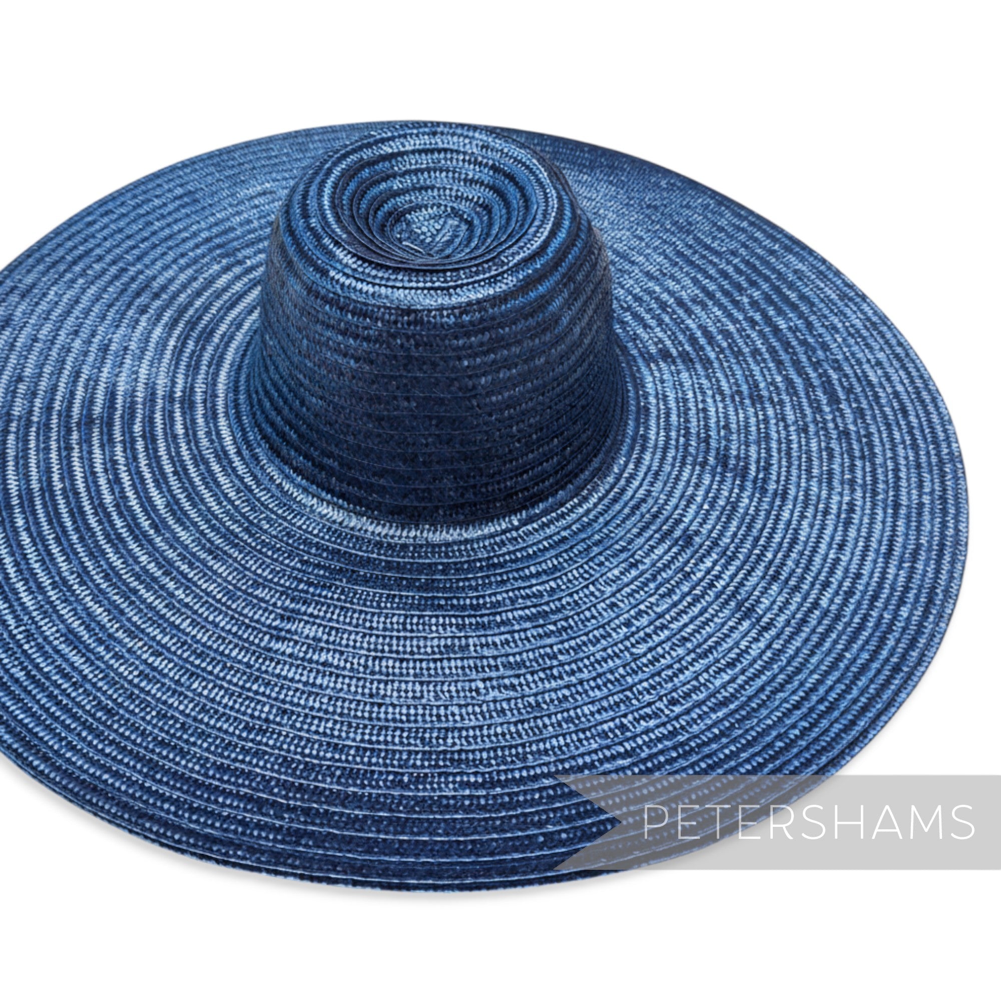 Petershams Millinery Supplies navy blue XL polybraid capeline hat body with a 13-inch wide brim and a shiny finish.