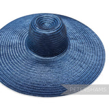 Petershams Millinery Supplies navy blue XL polybraid capeline hat body with a 13-inch wide brim and a shiny finish.