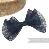 Petershams navy blue sinamay double petite bow, 15cm, ideal for millinery and hat trims.