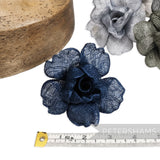 Petershams Millinery Supplies navy blue sinamay flower hat mount with crimped petals, 9-10cm wide.