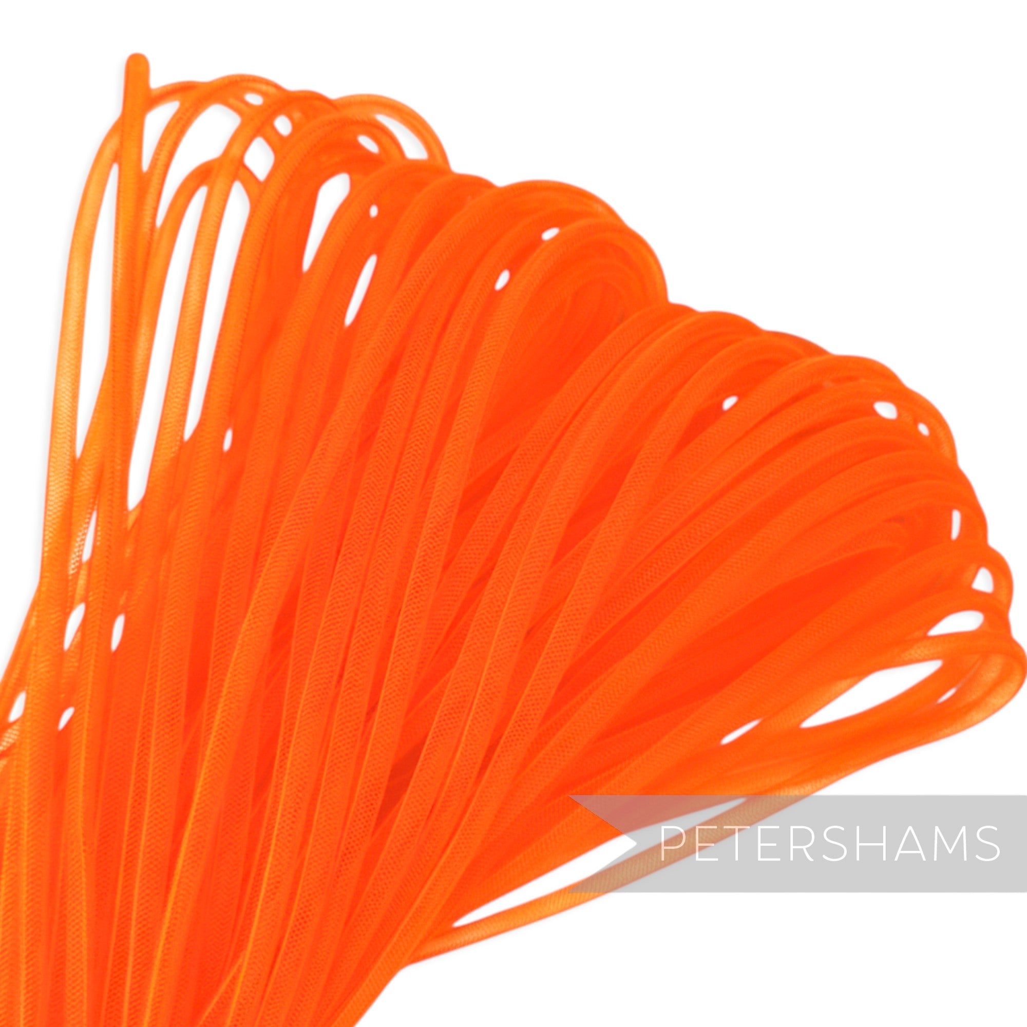 Petershams bright orange 4mm tube millinery crin netting, ideal for hat making and trims.