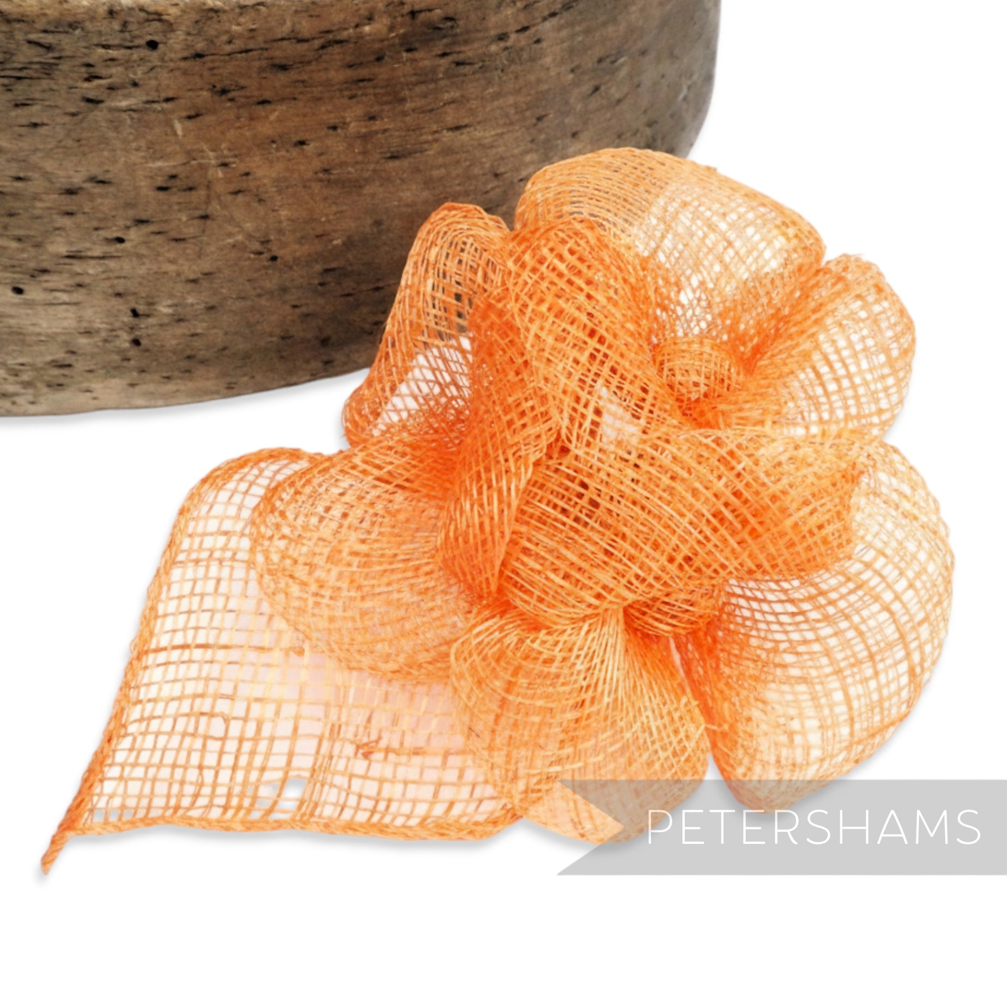 Petershams Millinery Supplies orange sinamay triple flower hat mount with leaf backing