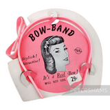 Petershams Millinery Supplies pink plastic headband with a bow, vintage 1950s packaging, 8mm band, 6cm bow.
