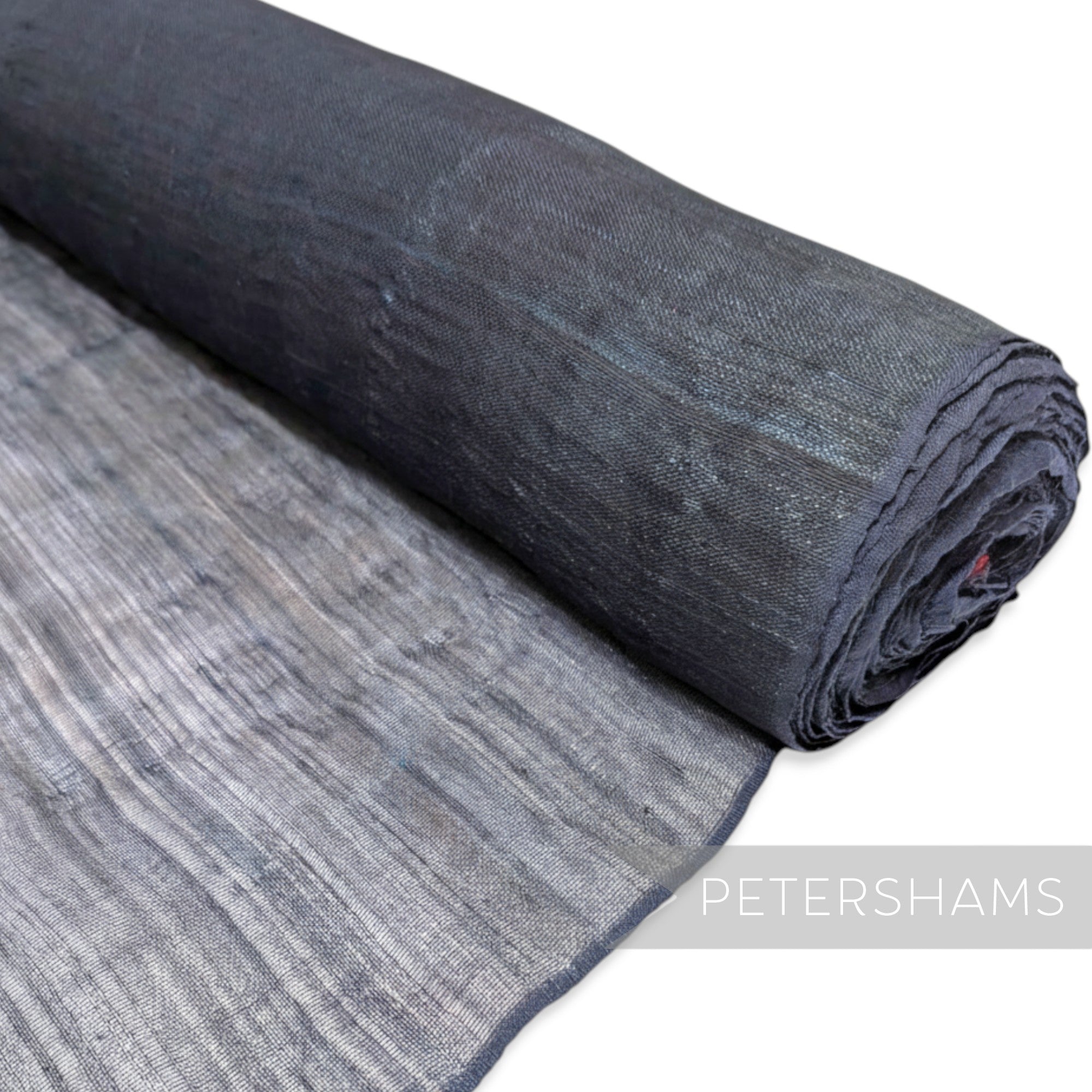Petershams Millinery Supplies dark grey polyester abaca fabric with a slightly glossy, rustic texture and wavy threading.