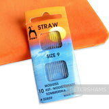 Petershams Millinery Supplies Pony Gold Tip Straw needles, size 9, 10 pack. Long needles with round eyes for millinery, pleating, stitching.