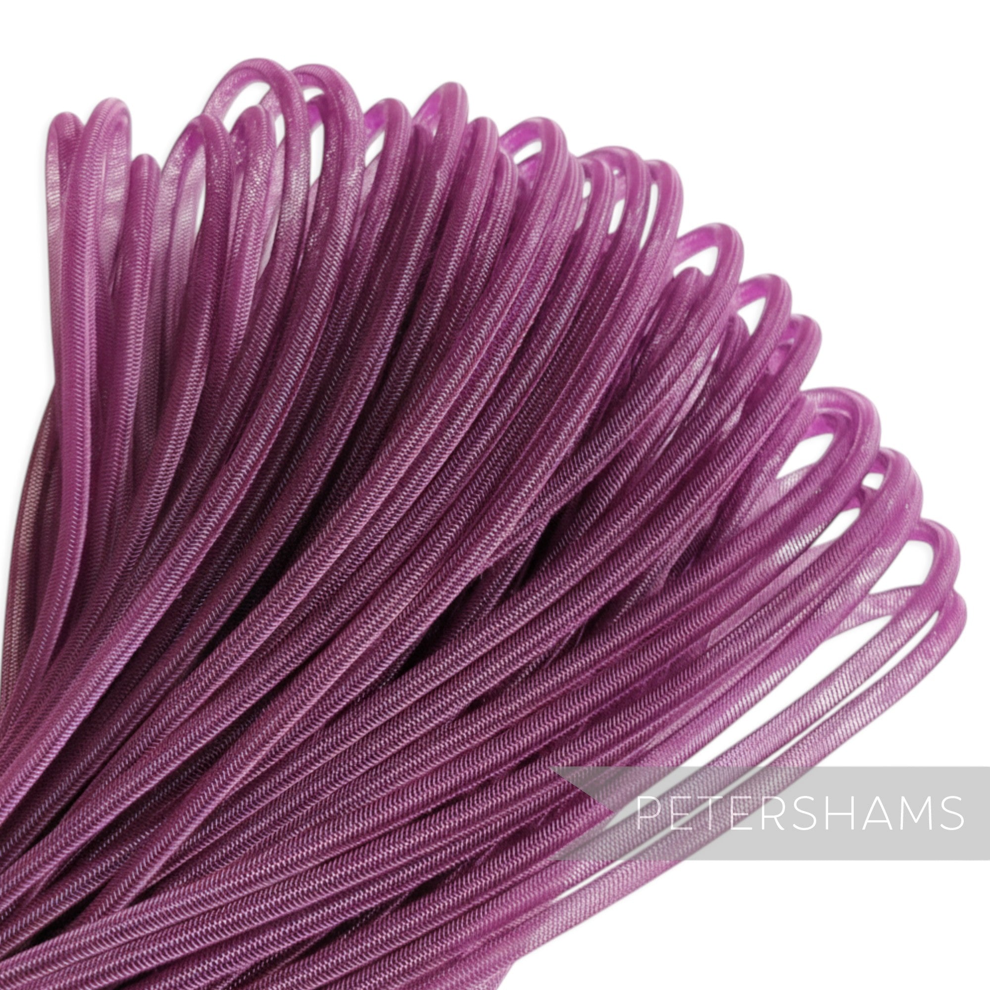 Petershams Millinery Supplies 4mm purple tube crinoline, slightly sheer, threaded for gathering, ideal for hat making trims.