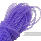 Petershams purple 8mm tube millinery crin netting with gathered threads, ideal for hat making and trims.