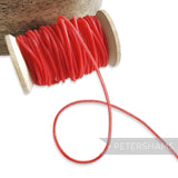 Petershams red 2.5mm tubular millinery crinoline cord with a central thread for gathering.