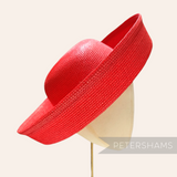 Petershams Millinery Supplies red polybraid sailor hat form with large upturned brim, ideal for occasion hats.