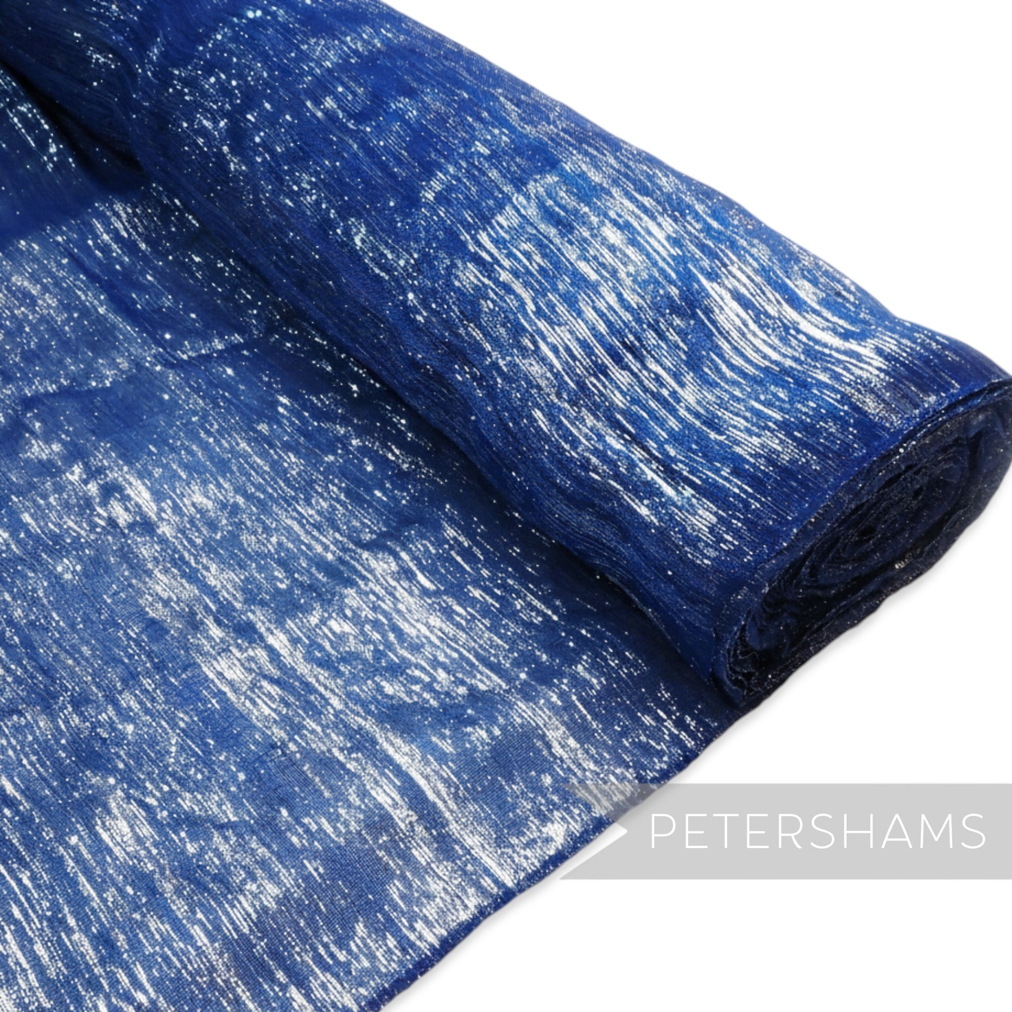 Petershams Millinery Supplies royal blue polyester abaca fabric with lurex threads, ideal for headpieces.