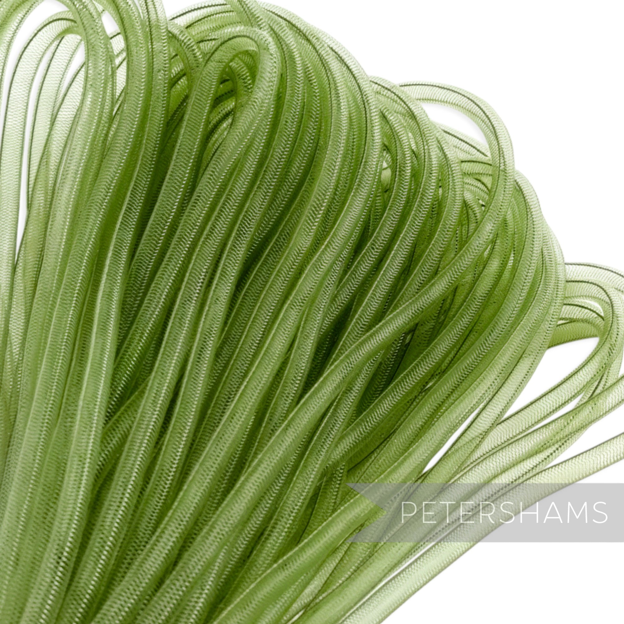 Petershams Millinery Supplies 6mm tube crin in sage green, a slightly sheer mesh material for hat making and trims.