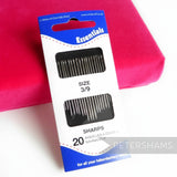 Petershams Millinery Supplies pack of 20 Sharps sewing needles, size 3/9, for general haberdashery.