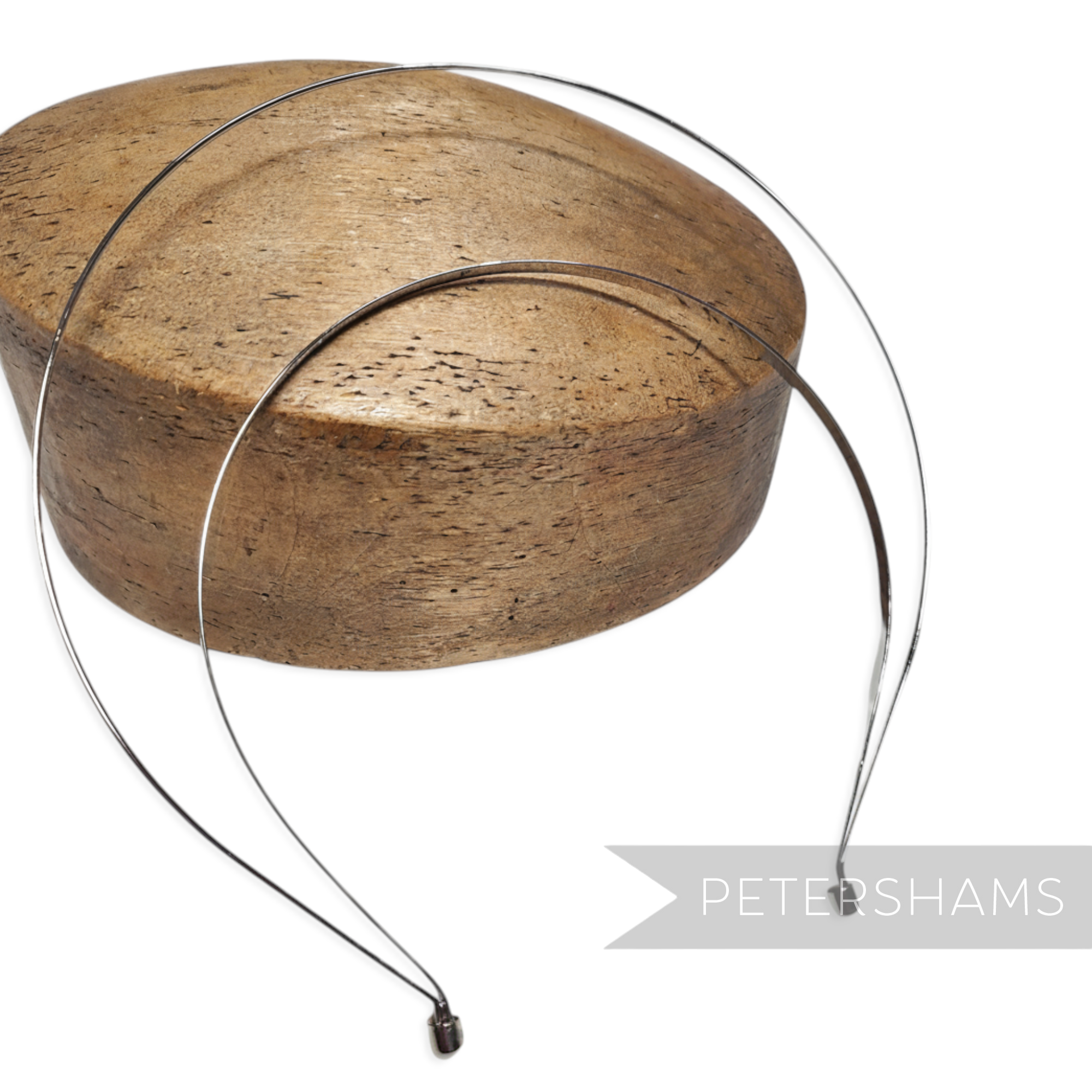 Petershams Millinery Supplies silver metal halo crown headband frame with double wire design and rounded end caps.
